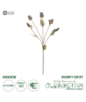 GloboStar® Artificial Garden POPPY FRUIT BRANCH 21432 Τεχνητό Διακοσμητικό Κλαδί Παπαρούνα Y62cm